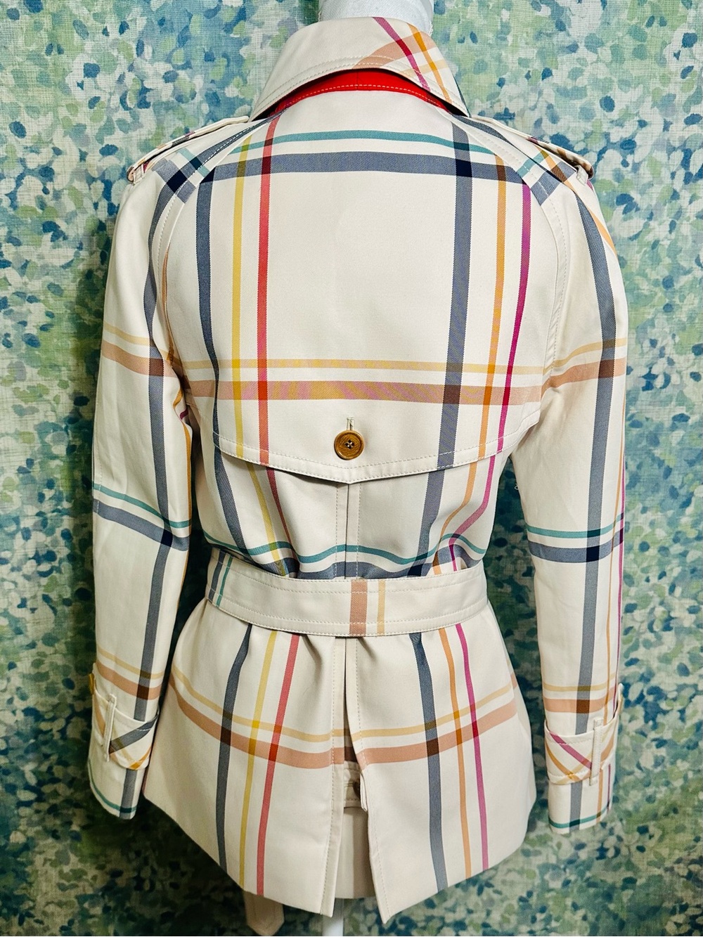 Coach Plaid Belted Trench Coat Women’s Medium Cream Multicolor Double Breasted - Picture 3 of 6